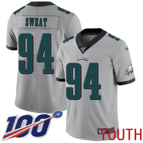 Youth Philadelphia Eagles #94 Josh Sweat Limited Silver Inverted Legend NFL Jersey 100th Season Football